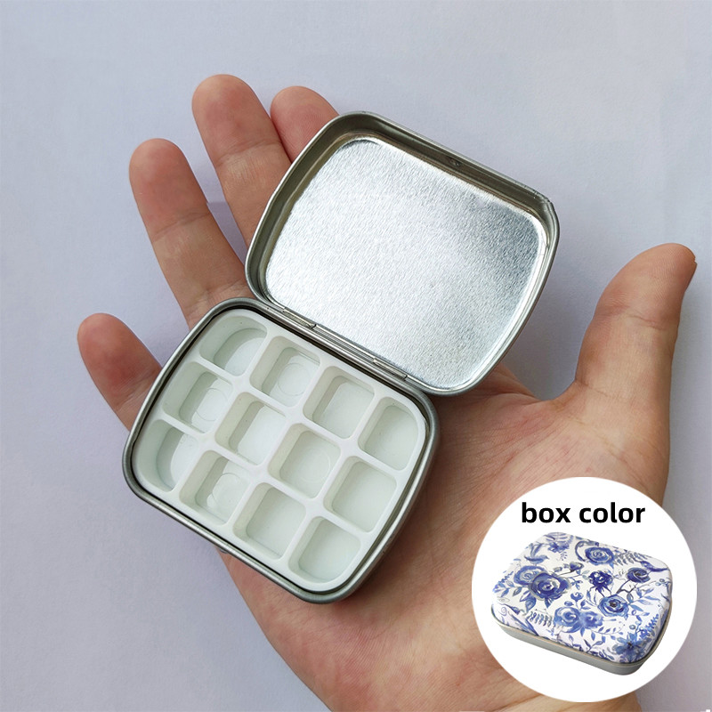 Mini caja de acuarela vacía, paleta de acuarelas portátil de 12/24 rejillas, pintura de viaje, boceto, caja hidratante, caja de pintura, suministros de arte: Negro