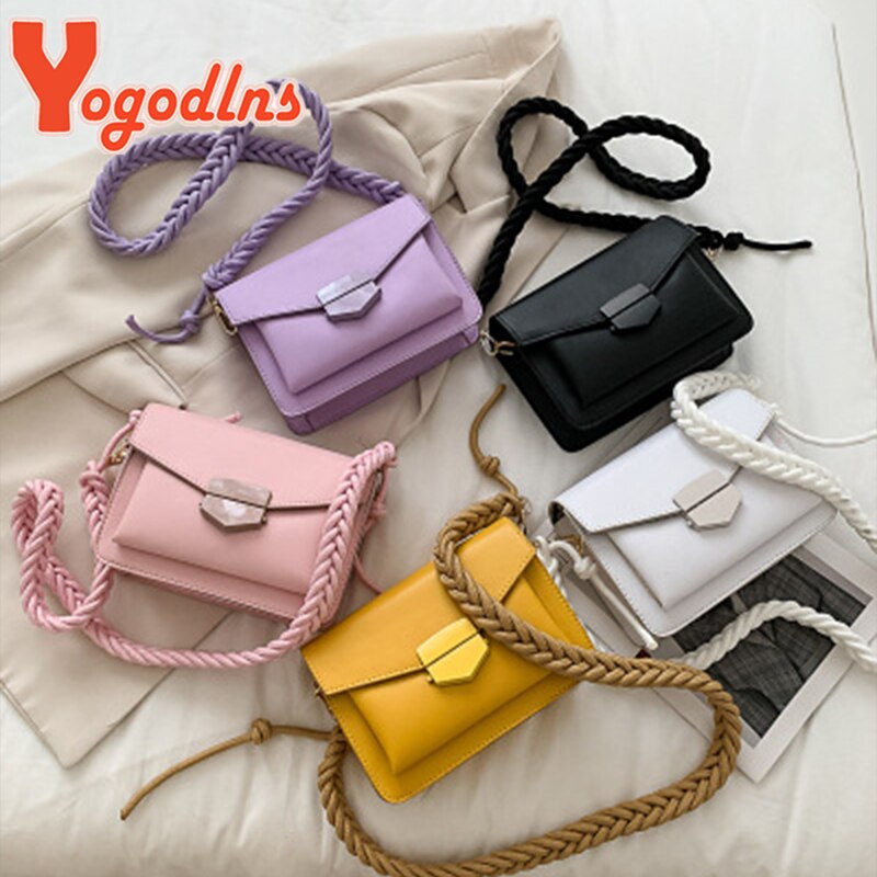 Yogodlns Shoulder Bags Braided Shoulder Strap Women Braided PU Leather Crossbody Bags Lady Portable Handbag Solid Color