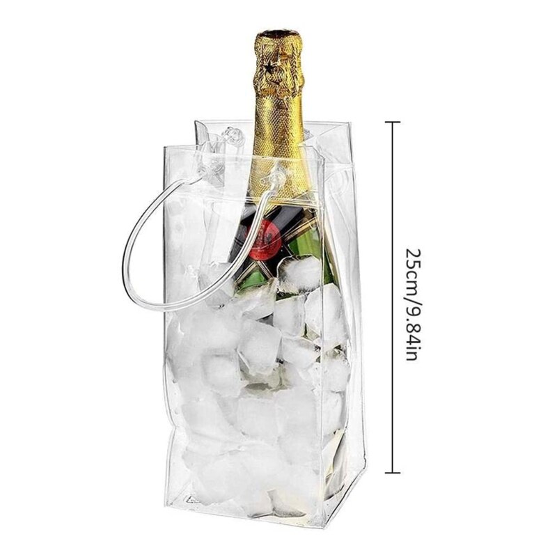 PVC Leakproof Ice Bag Collapsible Clear Wine Cooler Pouch with Carry Handle for Cold Beer White Wine Champagne Chilled