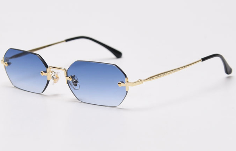Kachawoo gafas de sol vintage sin montura para hombre y mujer, lentes octogonales de , color marrón y azul, polígono de metal rectangular, popular, Primavera: Azul