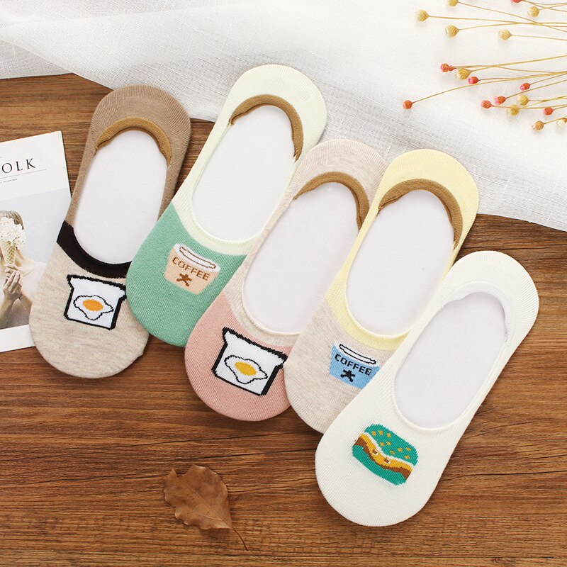 10 pieces = 5 pairs/lot Women&#39;s Invisible Socks Summer Cute Harajuku Animal Sock Cat Bear Rabbit Funny Low Cut Ankle Happy Socks