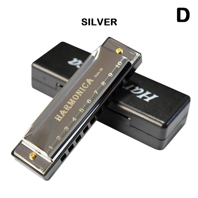 Armónica con núcleo de cobre de aleación de titanio para estudiantes, armónica con agujero en C, ideal para principiantes en Navidad, con 10 cajas, diámetro de almacenamiento de , 1 unidad, P7O8: silver