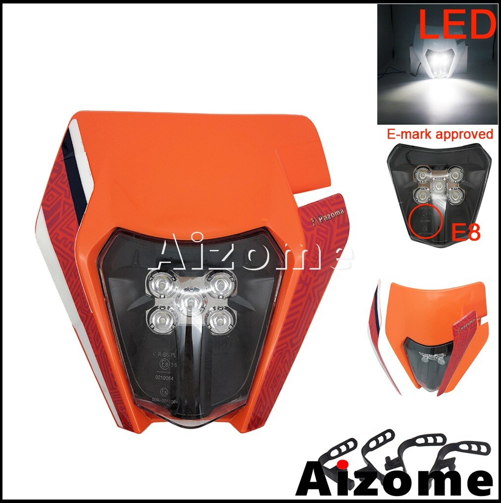Feu avant Orange à LED E8, éclairage d'endurance pour Honda, Suzuki, Yamaha EXC, SX, XCW, CRF, XR, WR, Six jours