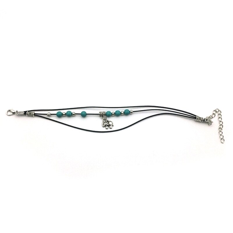 Tobillera de cuentas con colgante de elefante tibetano, joyería de playa, pulsera de tobillo con cadena de cuero para pies, Estilo Vintage, Retro, bohemio, 1 unidad
