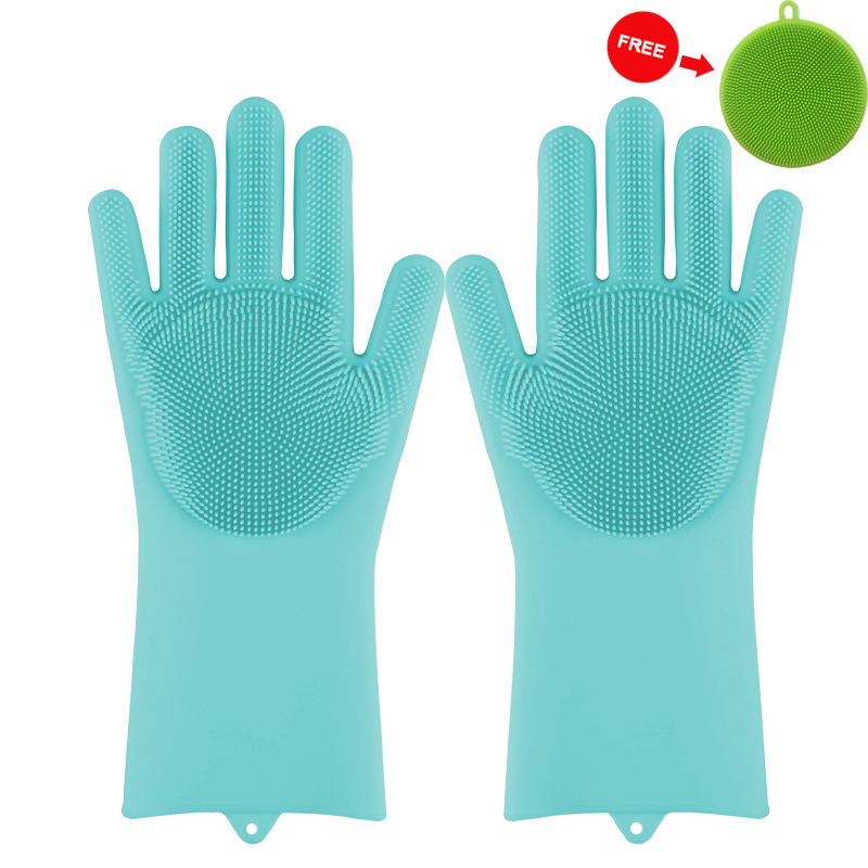 Gants de lavage de la vaisselle en silicone, 1 paire, épurateur magique, brosse de nettoyage, gant de lavage de la vaisselle de cuisine: SkyBlue