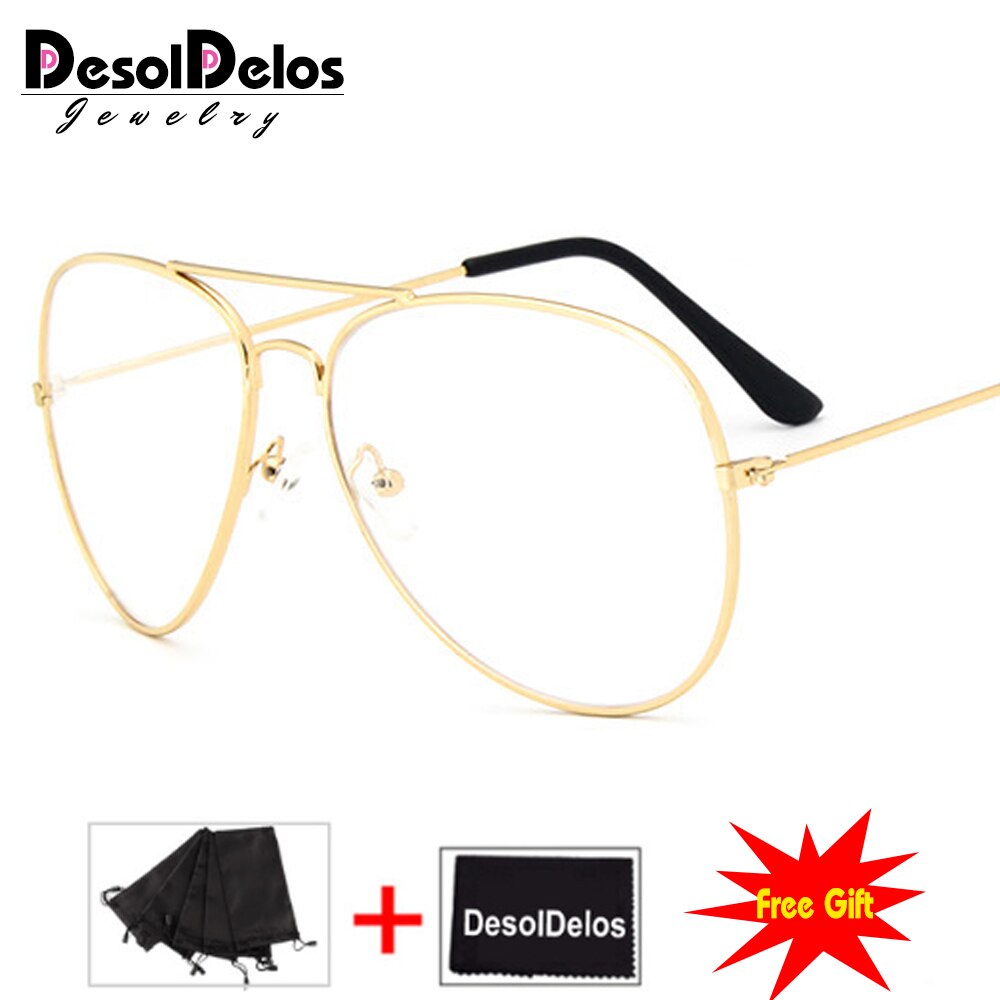 Gafas transparentes de Metal para hombre y mujer, lentes Retro doradas para miopía, montura óptica, montura transparente: Gold