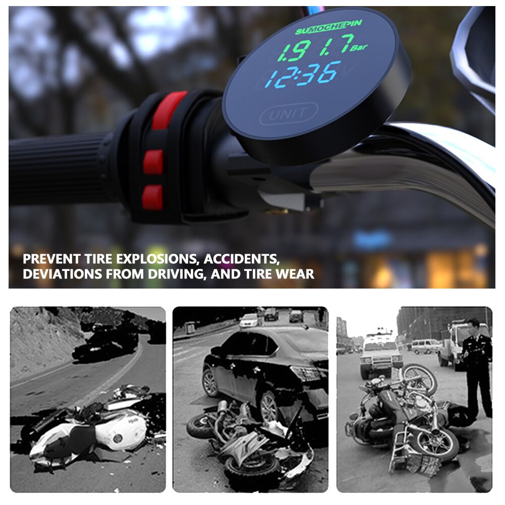 LCD Digital Display TPMS Alarm Motorcycle Tire Pressure Monitor Wireless High-precision Electric Detector With External Sensors