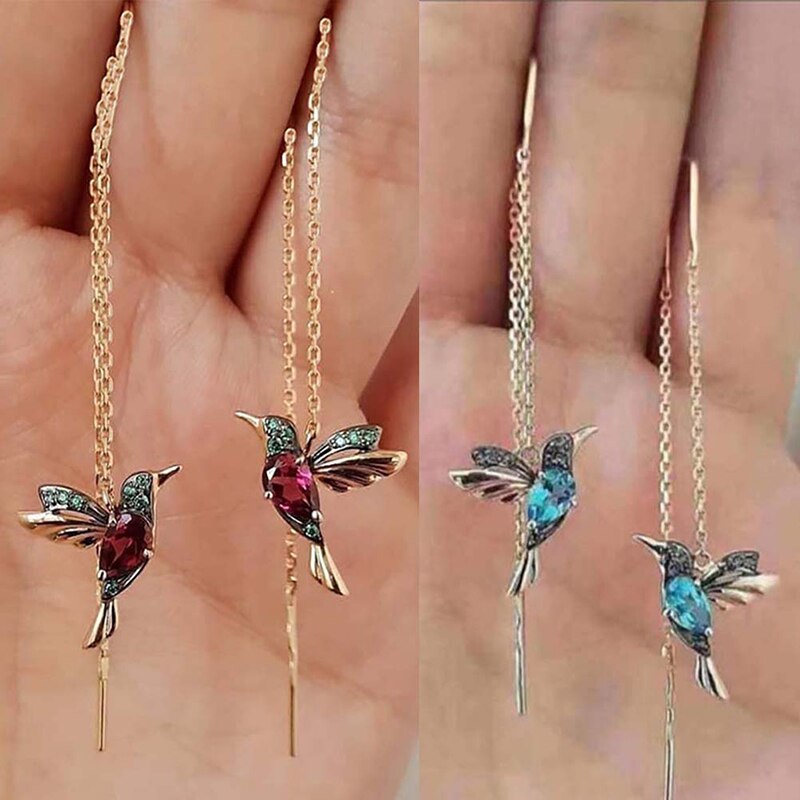 1 Paar Unieke Lange Oorbellen Vogel Hanger Kwastje Hummingbird Oorbel Kristallen Hanger Oorbellen Dames Sieraden 2 Kleuren