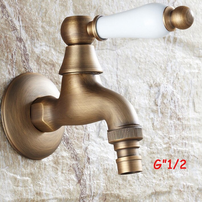 In wall Classic Antique Brass Washing Machine Tap Laundry Faucet Tap Sink Cold Water Tap with ceramic handle