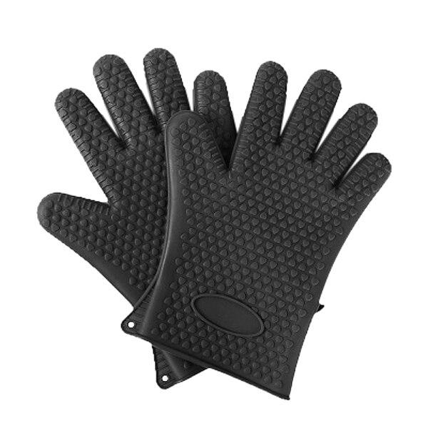 Venda quente um par de luva de forno de cozinha resistente ao calor suporte de panela de silicone assar churrasco cozinhar luvas-preto