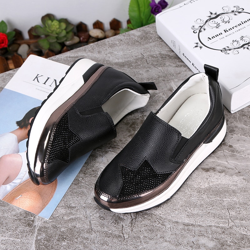 Comfort creepers bling loafers silver platåskor kvinna slip on swing kvinnor lägenheter skor zapatos de mujer wedge sneakers