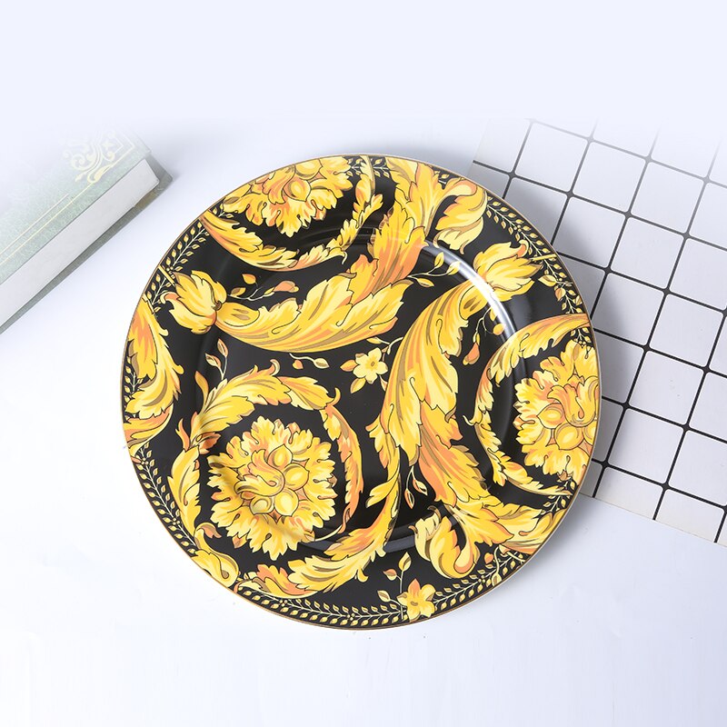 Luxury Porcelain Gold Dinner Plate Kitchen Accessories Dinnerware Serving Flower Plate For Dessert Food Eruope Dishes Bone China: 8inch