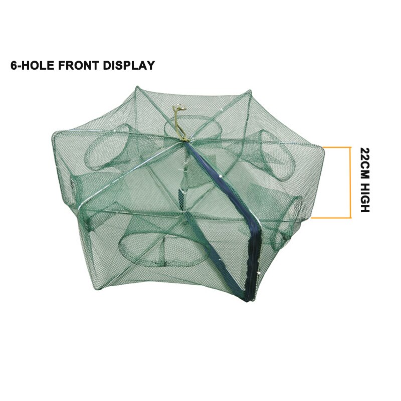 6/12 Holes Fishing Nets Foldable Porable Hexagon Fishing Net Automatic Trap Shrimp Crab Fish Baits Cast Mesh Fishing Accessories: Small 6 Hole