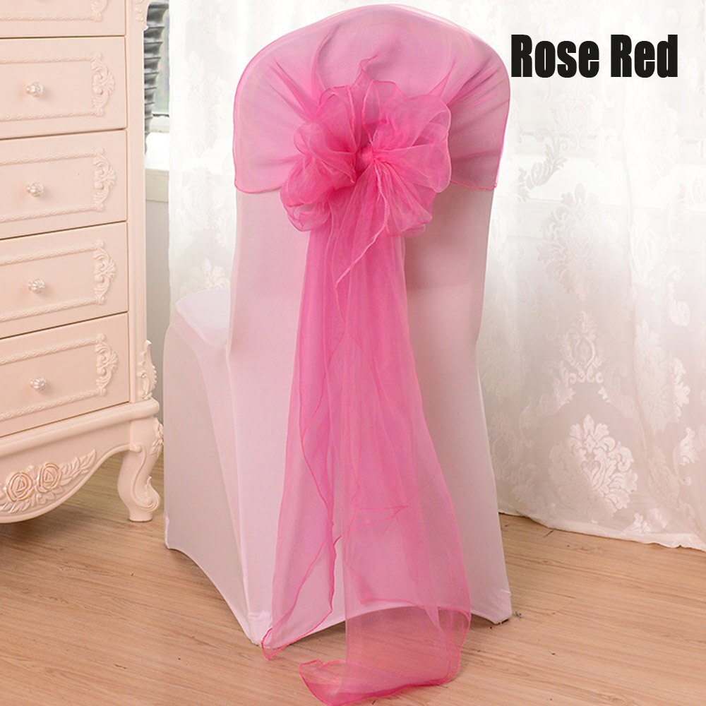 25 stuks/partij 60 x 275cm rood roze wit 16 kleuren organza stof strik stoel sjerp voor bruiloft feest evenement banket decoratie: Rozenrood