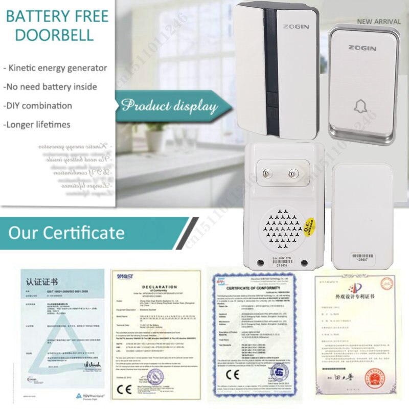 Draadloze Deurbel Waterdicht Self-Powered Knop Smart Deurbel Sets Home Welkom Outdoor Huis Klokkenspel Ontvanger
