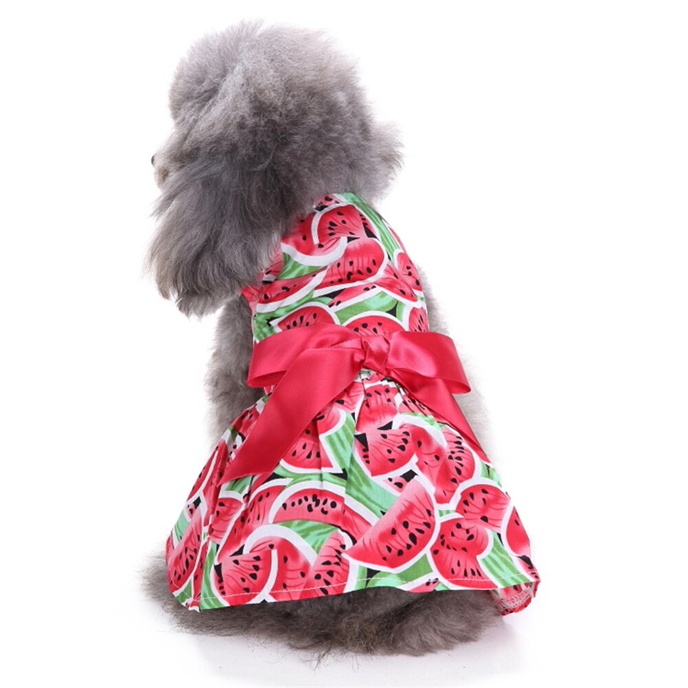 Vestidos para perro o mascota de poliéster con patrones de sandía, vestido de princesa para mascotas, falda para perros, ropa con lazo, XS/S/M/L, novedad de verano