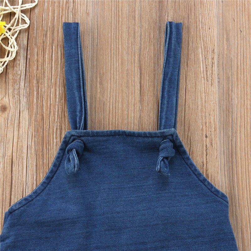 Toddler Kid Baby Girl Solid Blue Denim Overalls Strap Romper Jumpsuit Outfits Set Clothes