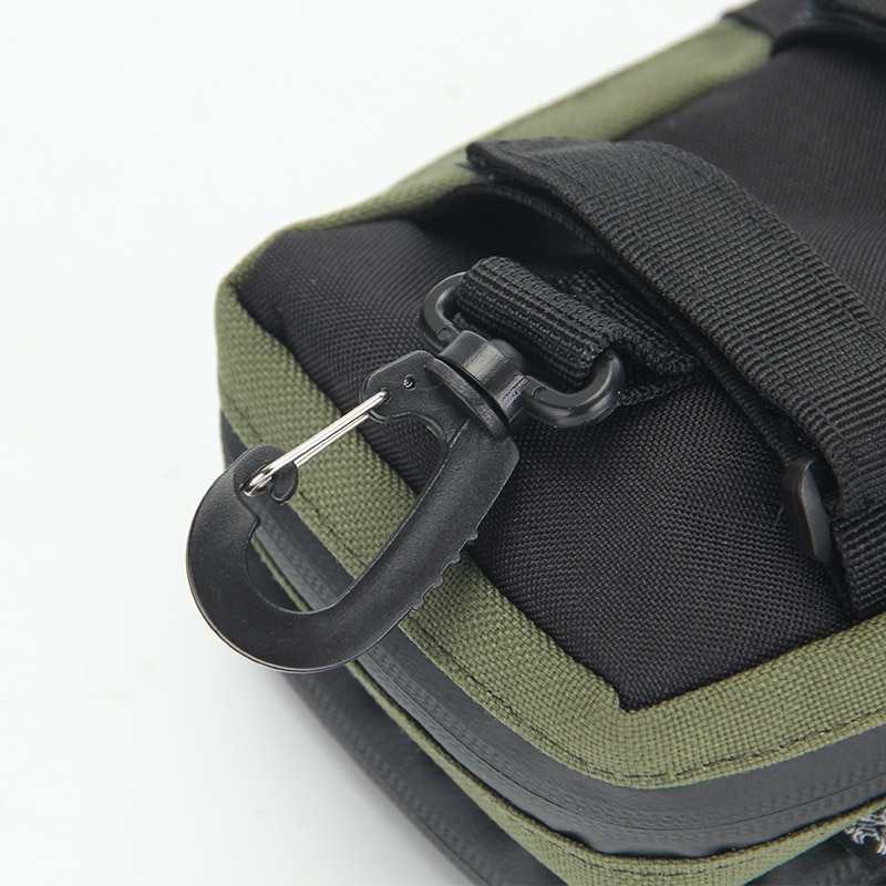 Bolsa de lona para pesca al aire libre, bolsa pequeña, bolsa de carretes de pesca, línea de pesca/bolsa de cintura para rueda, equipo de pesca con 2 cierres