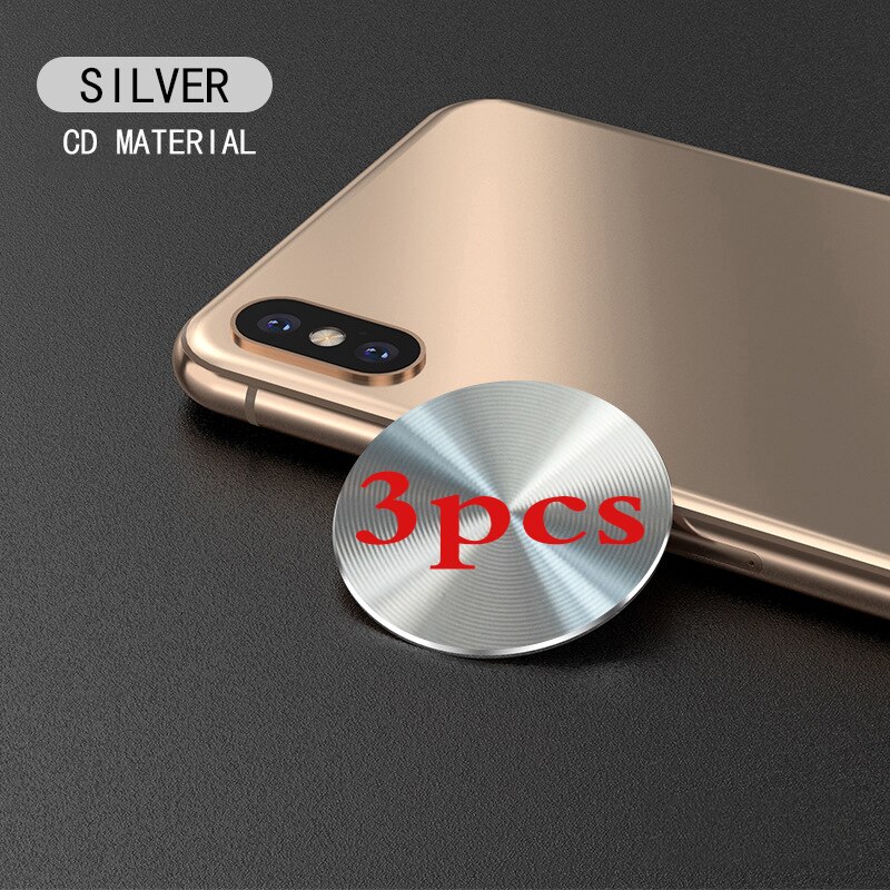 Adhesivo para iphone, placa de Metal, disco, hoja de hierro, soporte magnético para teléfono móvil, accesorios para coche, soporte magnético para teléfono, novedad de: white CD  3pcs