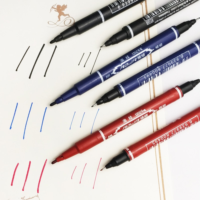 3 Stks/partij 3 Kleur Zwart Rood Blauw Dubbele Olie Marker Pen 2 Functies Waterbasis Pen Schilderen Werk pen