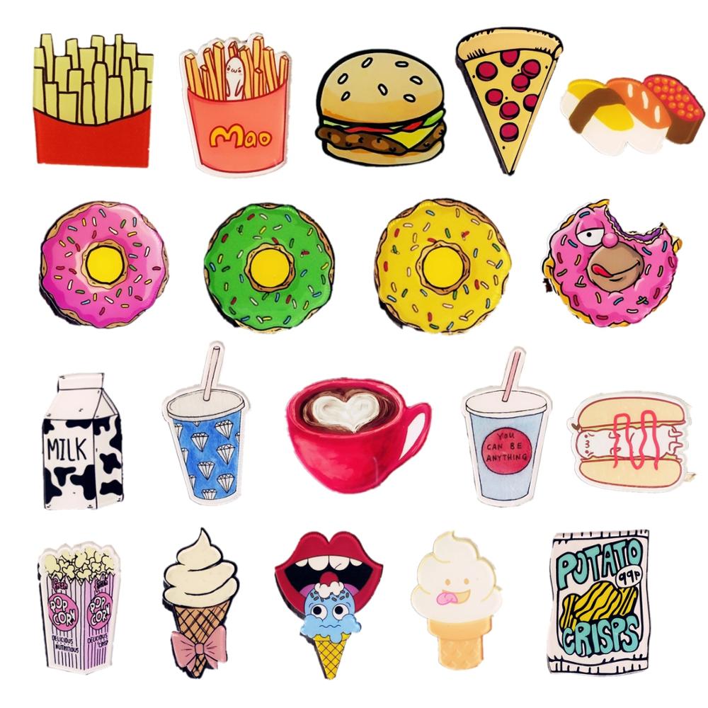 1Pcs Cartoon Harajuku Voedsel Badge Donuts Pizza Sushi Icoon Broche Acryl Pin Voor Kids Party Decoratie op Zak