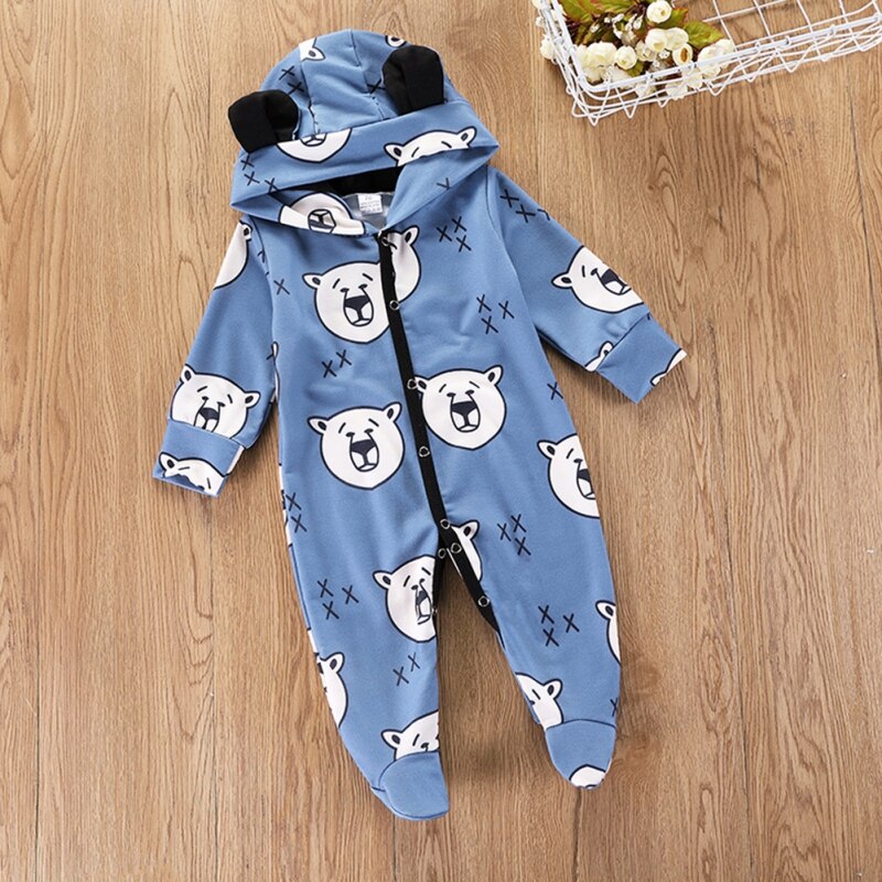Baby Jongen Meisje Romper Lange Mouwen Hooded Katoen Leuke Cartoon Beer Oren Outfits Jongens Meisjes Jumpsuit Lente En Herfst