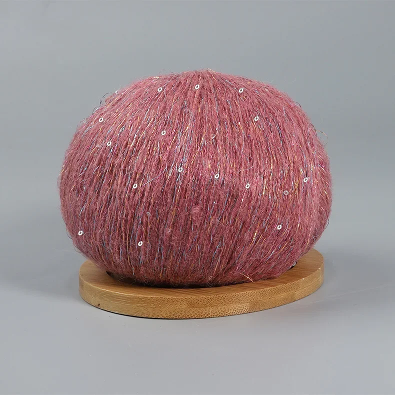 50 g Spitzen-Mohairgarn mit Pailletten, Häkel-Strickgarn mit Lurex, modische Baby-weiche zur Seite fahren-Schal-Nadelgarn mit Schlaufen: Lila