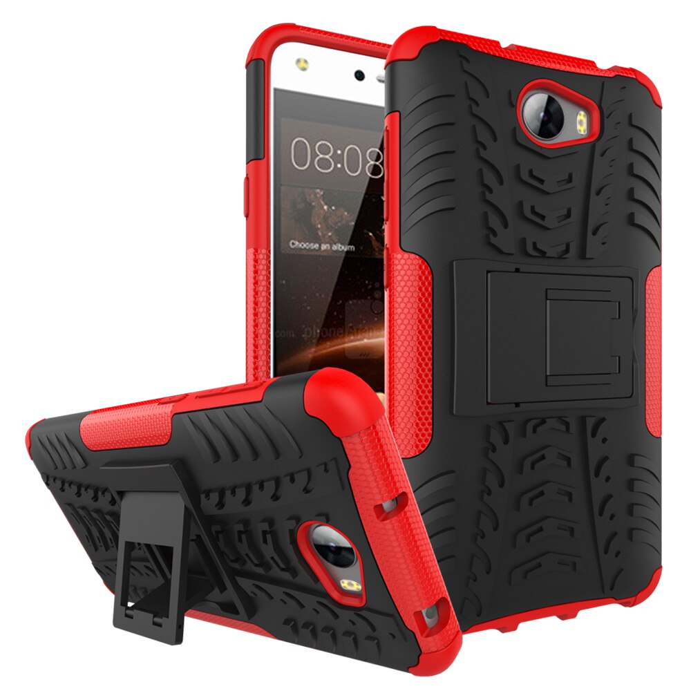 For Huawei Y5II Y5 ii 2 / Y6 II Compact CUN U29 CUN-U29 CUN-L21 CUN-L01 Case Armor Hybrid Silicone Stand Cover Honor 5A LYO-L21: Red