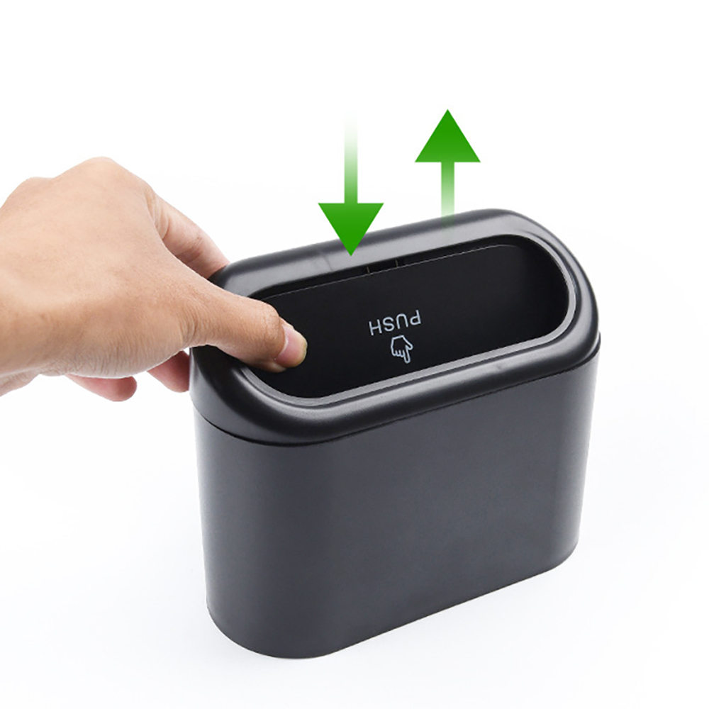 Cubo de basura para coche, cubo de basura colgante, caja de basura dura de presión ABS con tapa, organizador de fila trasera plegable multifuncional Universal