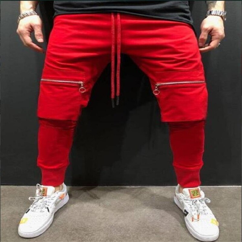 Pantalons de sport décontractés pour hommes, Style européen et américain, grandes poches, couleurs assorties, Hip-hop, pantalons de gymnastique, Ropa Deportiva Hombre: Rouge / L