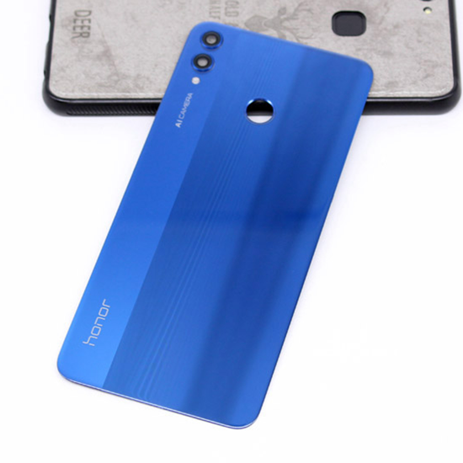 for Honor 8X Battery Cover Back Glass Rear Door Housing Case For Huawei Honor 8X Battery Cover JSN-L21 L22 L23 L42 LX1 AL00: Blue With Lens