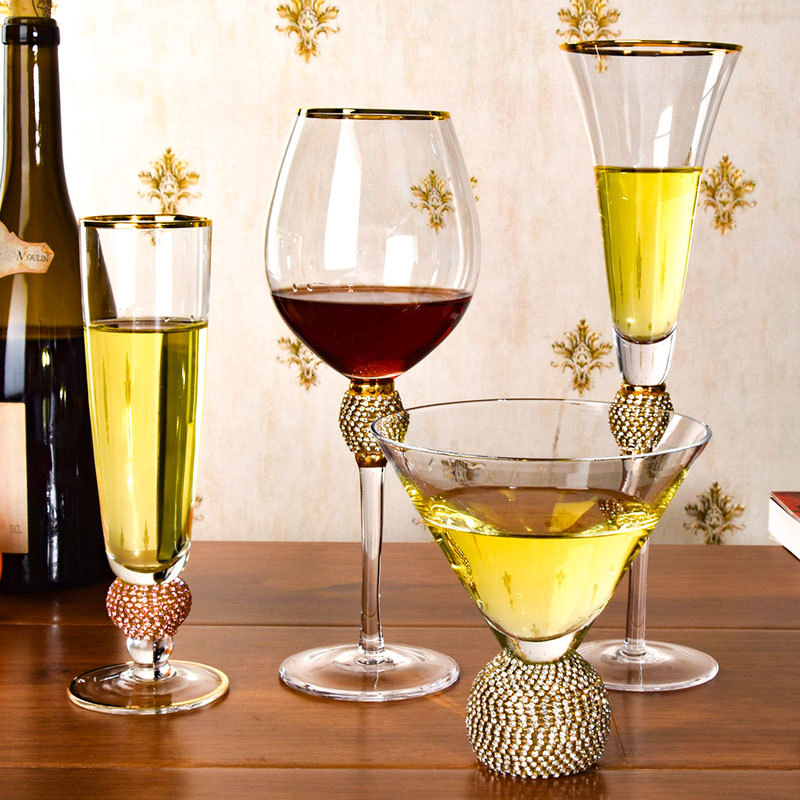 Transparant Goud Omrande Glas Set Met Diamanten Beker Rode Wijn Cocktail Champagne Whisky Druif Wijn Drinken Glazen Beker