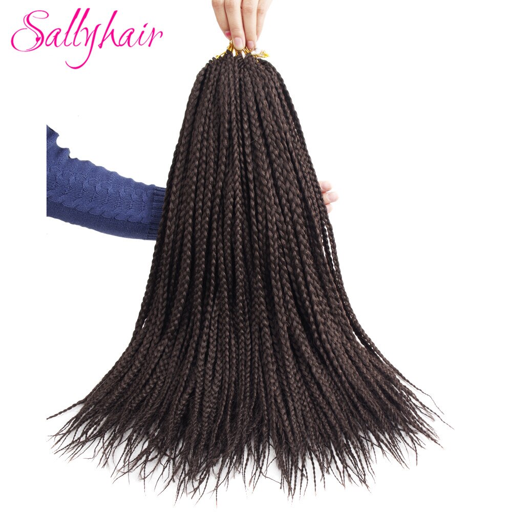 Sallyhair 18 Inch Haak Doos Vlechten Hair Extensions Bruin Synthetische Vlechten Haar Lage Temperatuur Fiber