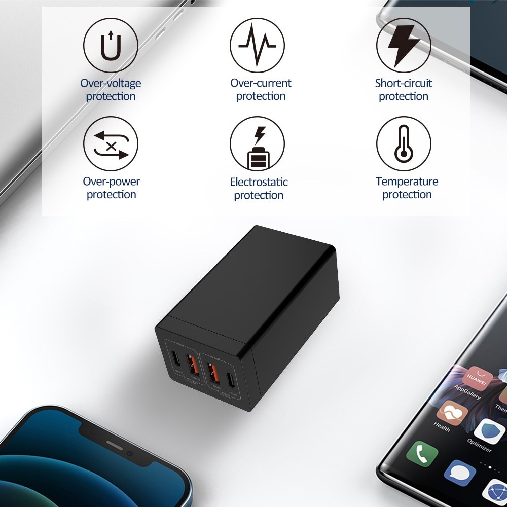 Schnellladegerät mit 65w usb-c- und usb-a-anschlüssen, 4 pps-  pd3.0 qc3.0 scp- und afc-anschlüssen für iphone 13 pro max, laptops und macbooks