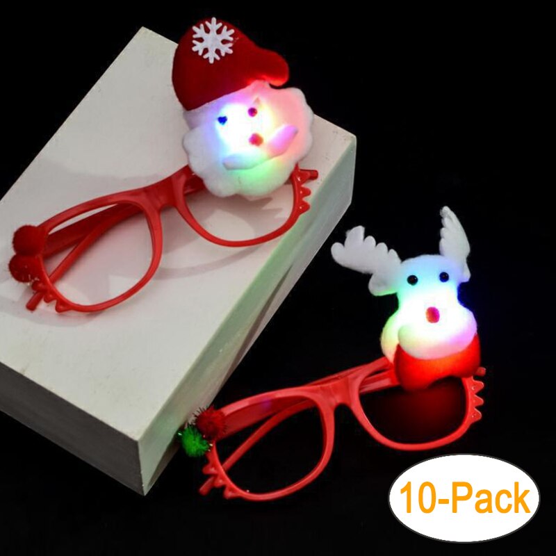 10Pack Christmas LED Light Up Slap Bracelet Brooch Glasses Plush Headband Antler Halloween Christmas Party Decorations