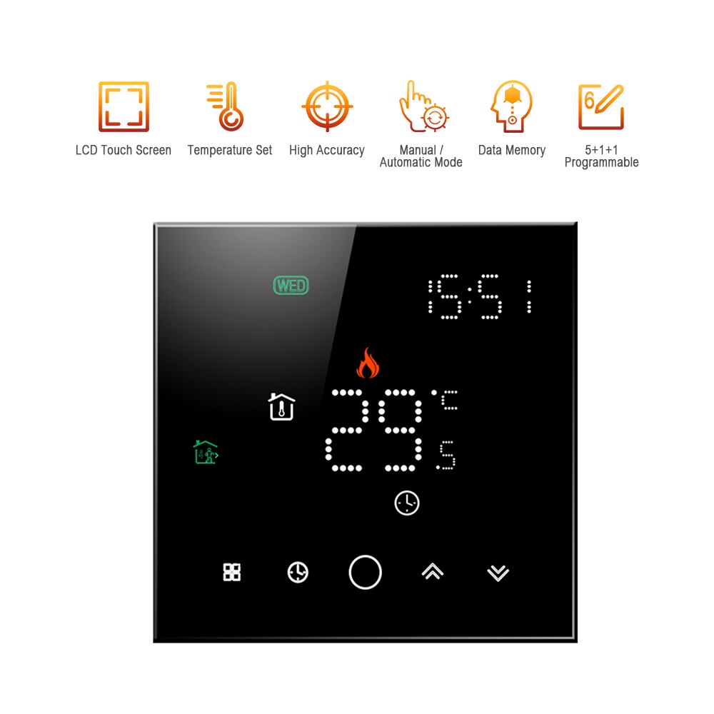 WiFi Thermostat Programmable Thermostat Voice APP Control Water Heating Temperature Controller For Echo Google Home Tmall Genie: Black / No Wifi