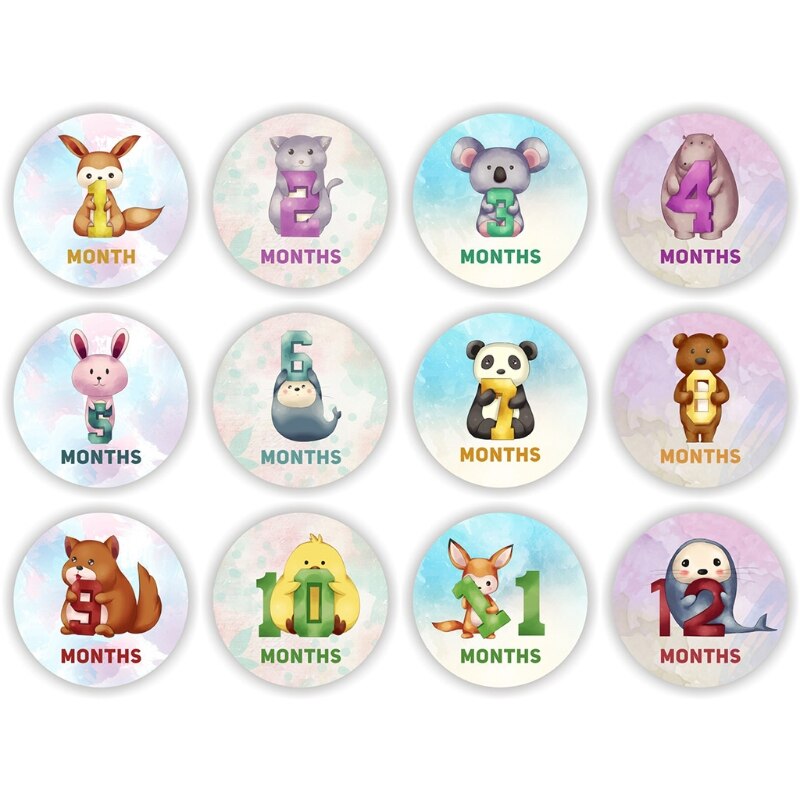 12 Pcs Baby Pregnant Monthly Stickers Memory Recording Milestone Sticker Props: 365