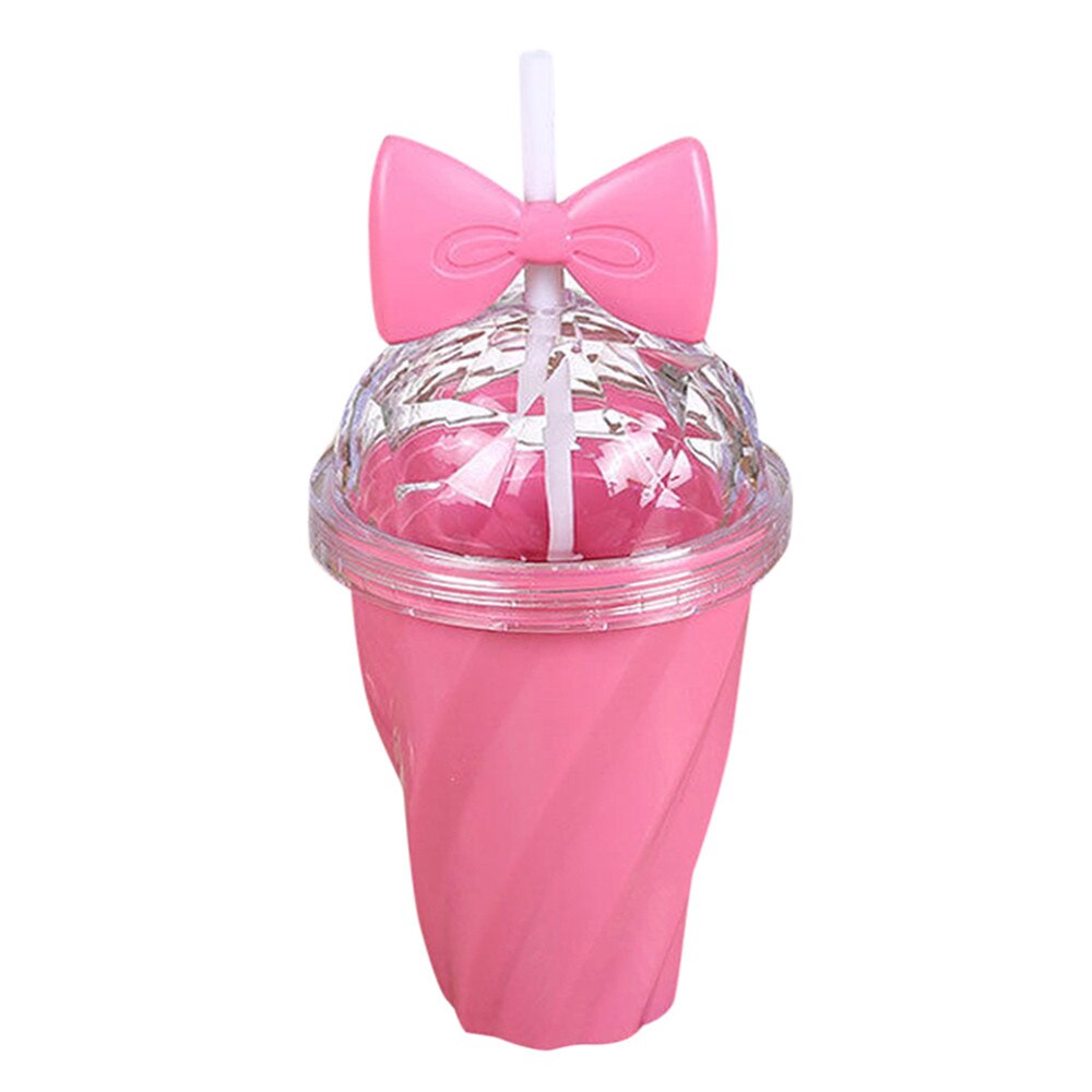 400Ml Mooie Stro Beker Koud Drankje Cup Plastic Met Boog Deksel Stro Cup Fles Home Office school Drinkware