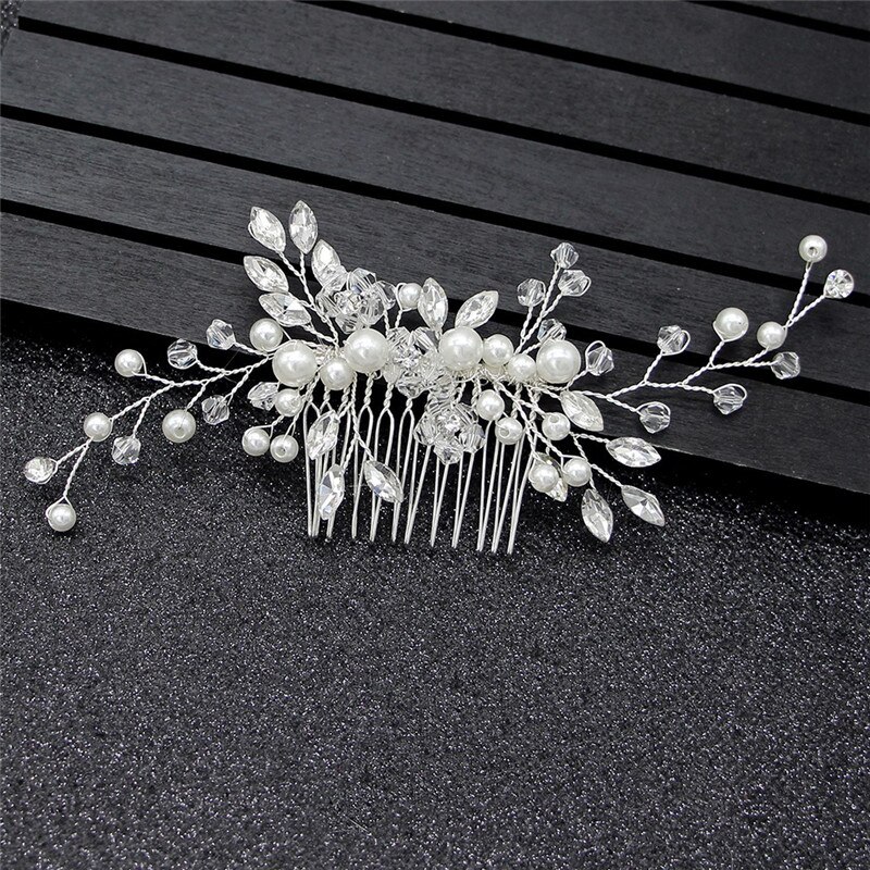 Trendy Crystal Pearl Hair Combs Wedding Bridal Hair Jewelry Ornament Head Piece Decoration Rhinestone Bride Hair Comb