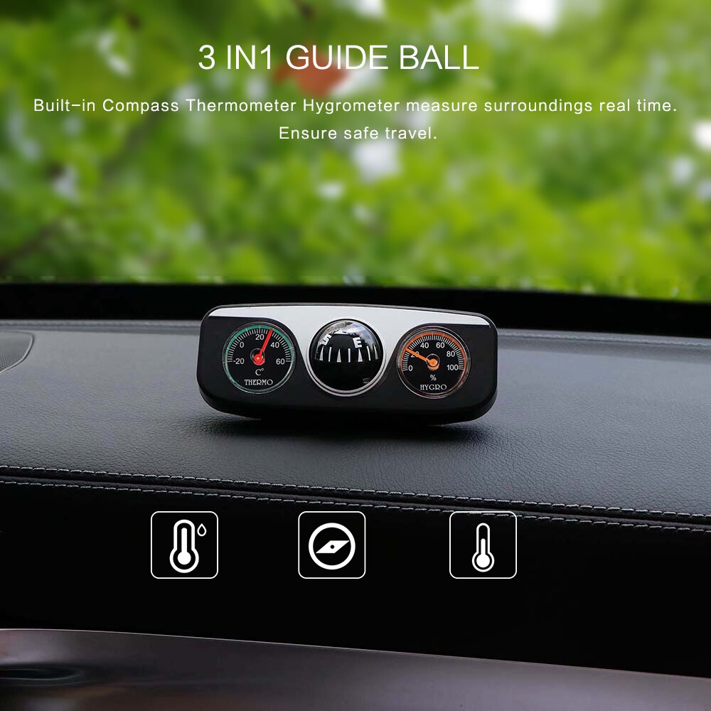 3 in1 Guide Ball Car Temperature Humidity Compass Gauge for Auto Boat Vehicles Navigation Car Decoration Interior Ornaments