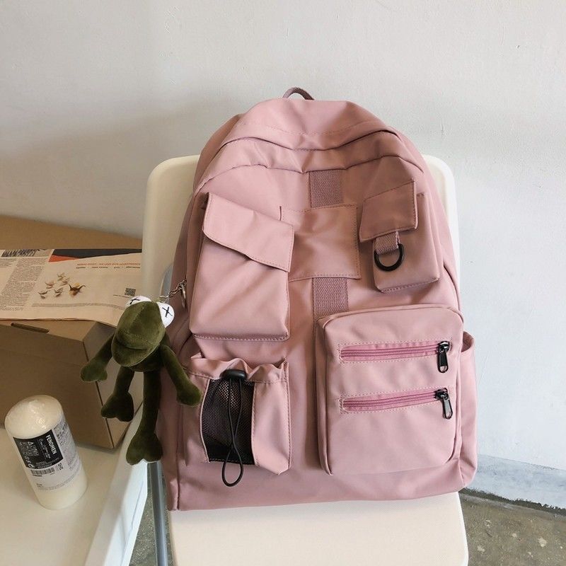 Nylon skolväskor för tonårsflickor ryggsäck kvinnor student skolväska svart campus bok väskor skol tonåring: Rosa