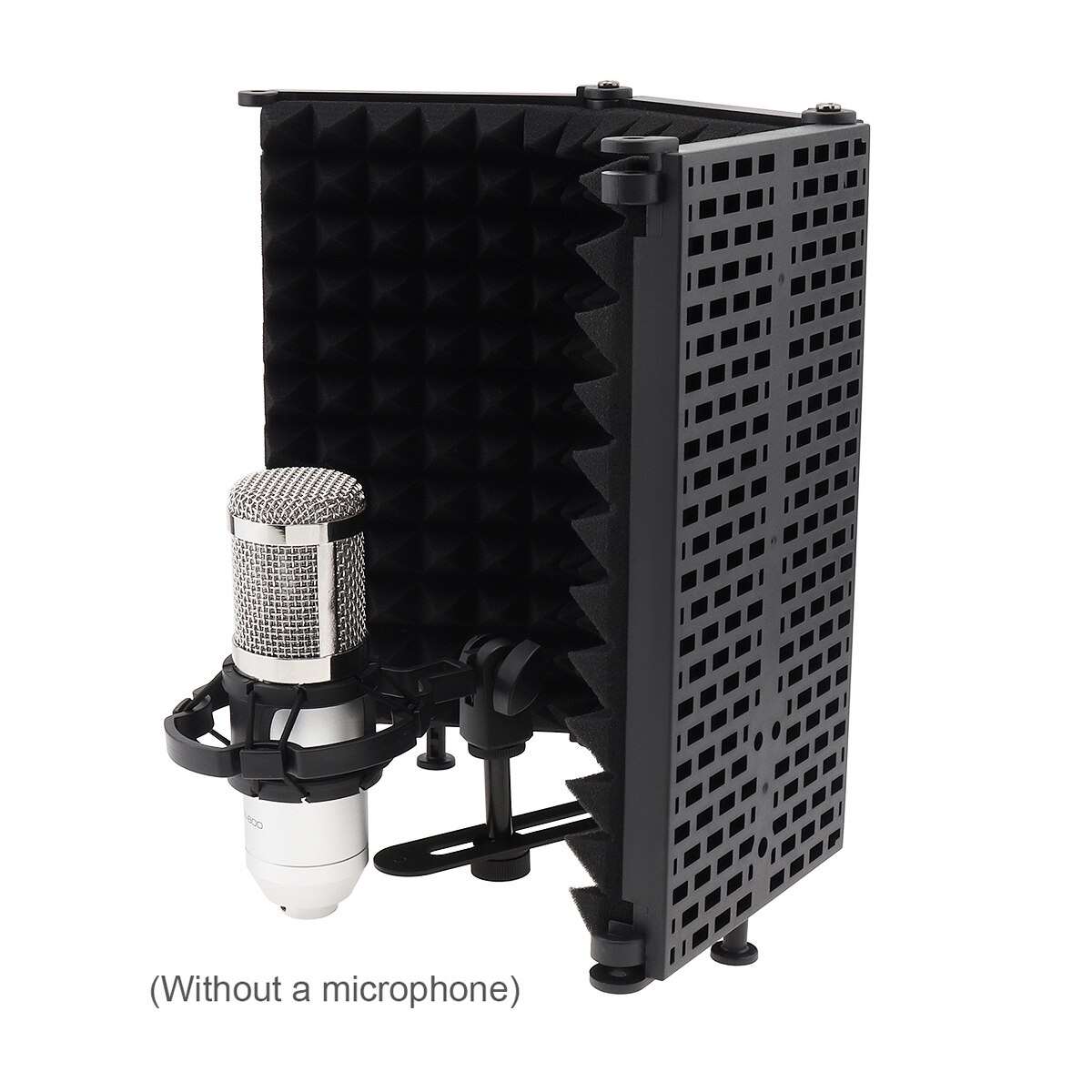 Metal Microphone Isolation Shield 3-Panel Wind Screen Foldable 3/8" and 5/8" Threaded Absorbing Foam for Live Broadcast