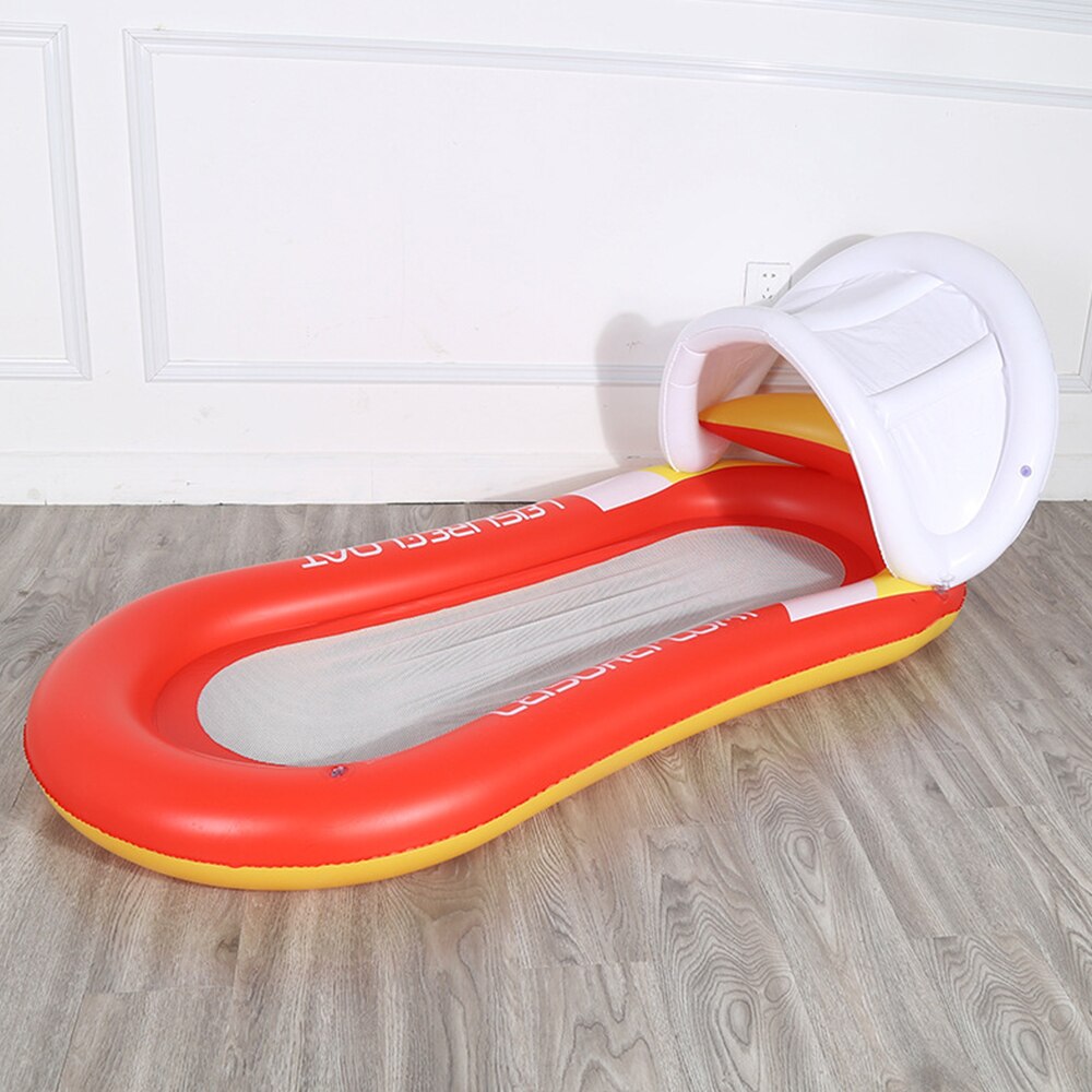 Zomer Opblaasbare Drijvende Rij Zwembad Lucht Bed Opvouwbare Ligstoel Met Werpen Schaduw Outdoor Water Speelgoed