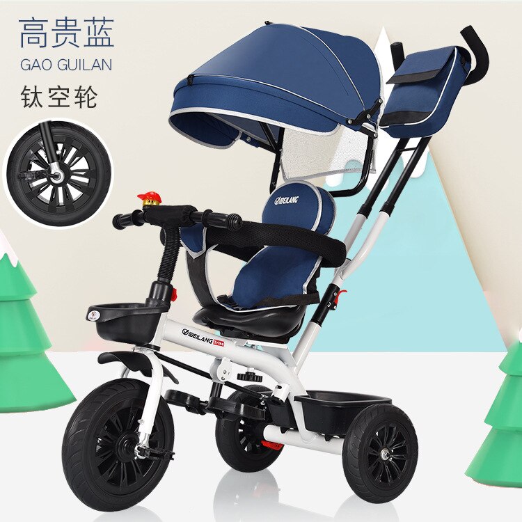 Qualidade da marca portátil do bebê triciclo bicicleta crianças triciclo carrinho de criança bicicleta giratória assento carrinho de bebê destacável guarda-chuva pram: Navy titanium