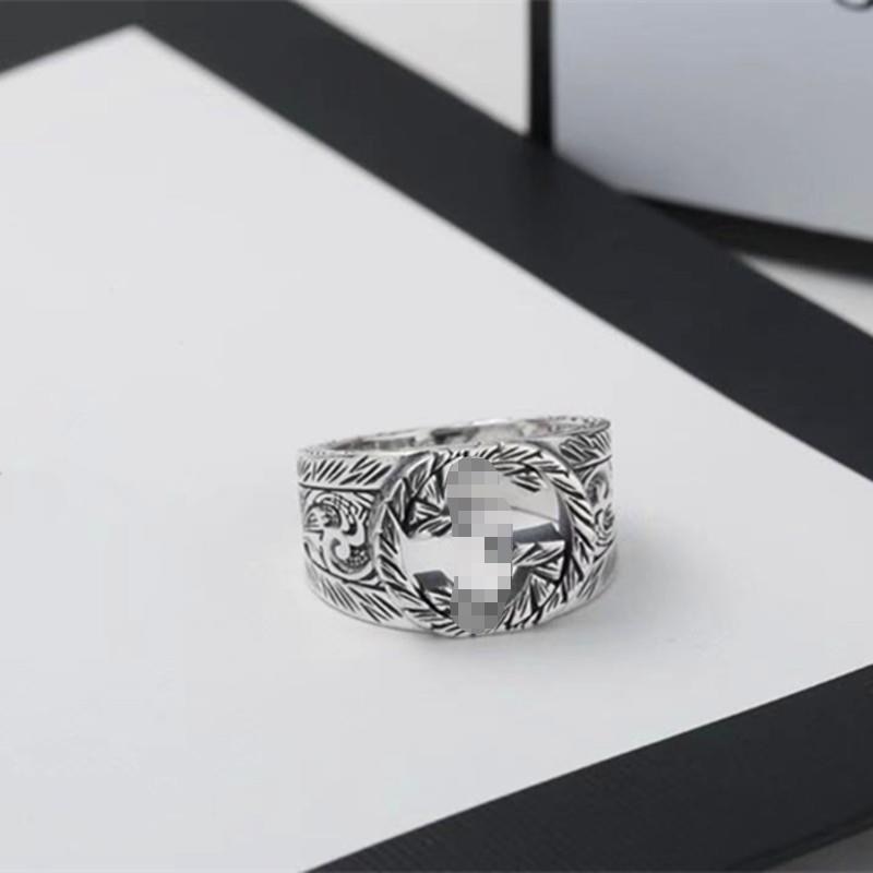 100% 925 silver G-shaped ring cool style men's ring all-match jewelry ring hollow engraving ring