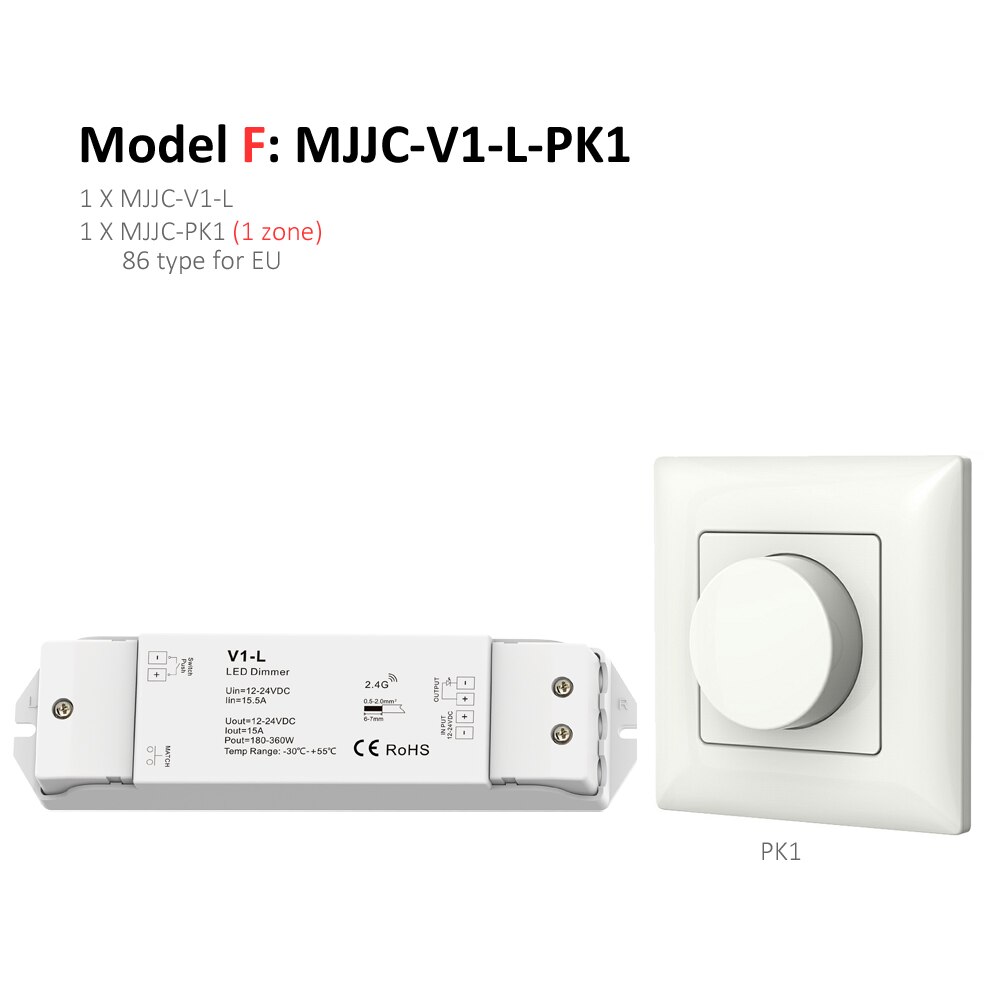 LED Dimmer 12v 24v 1CH 15A DC PWM 2.4G Wireless Smart Wifi Wall Touch Single Color LED Strip Light Dimmer Controller Switch V1-L: V1-L-PK1