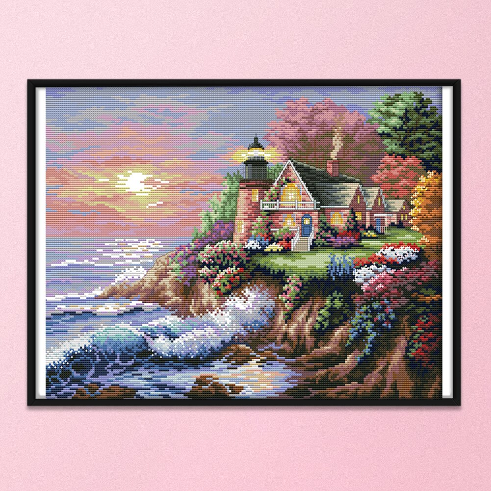 Handmade DIY Ecological Cotton Thread Stock Printing Cross Stitch Landscape Series Kit Family Decoration Painting