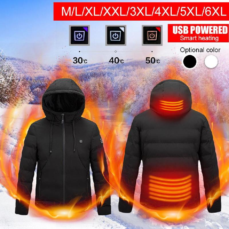 Elektrische Verwarmde Jassen Vest Down Katoen Outdoor Jas Usb Elektrische Verwarming Hooded Winter Thermische Warmer Jassen Winter Outdoor