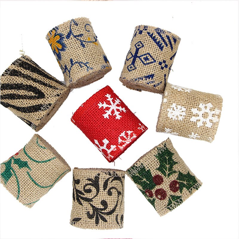 2 yards / rulle 60 mmdiy bomull och linne band handgjord jul bröllop klass hantverk spetsrulle utskrift band säckväv rulle