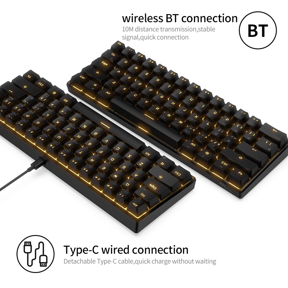 RK61 – clavier filaire double BT, rétro-éclairage, 61 touches, Mini clavier mécanique pour téléphone/tablette Gamer avec clavier OUTEMU
